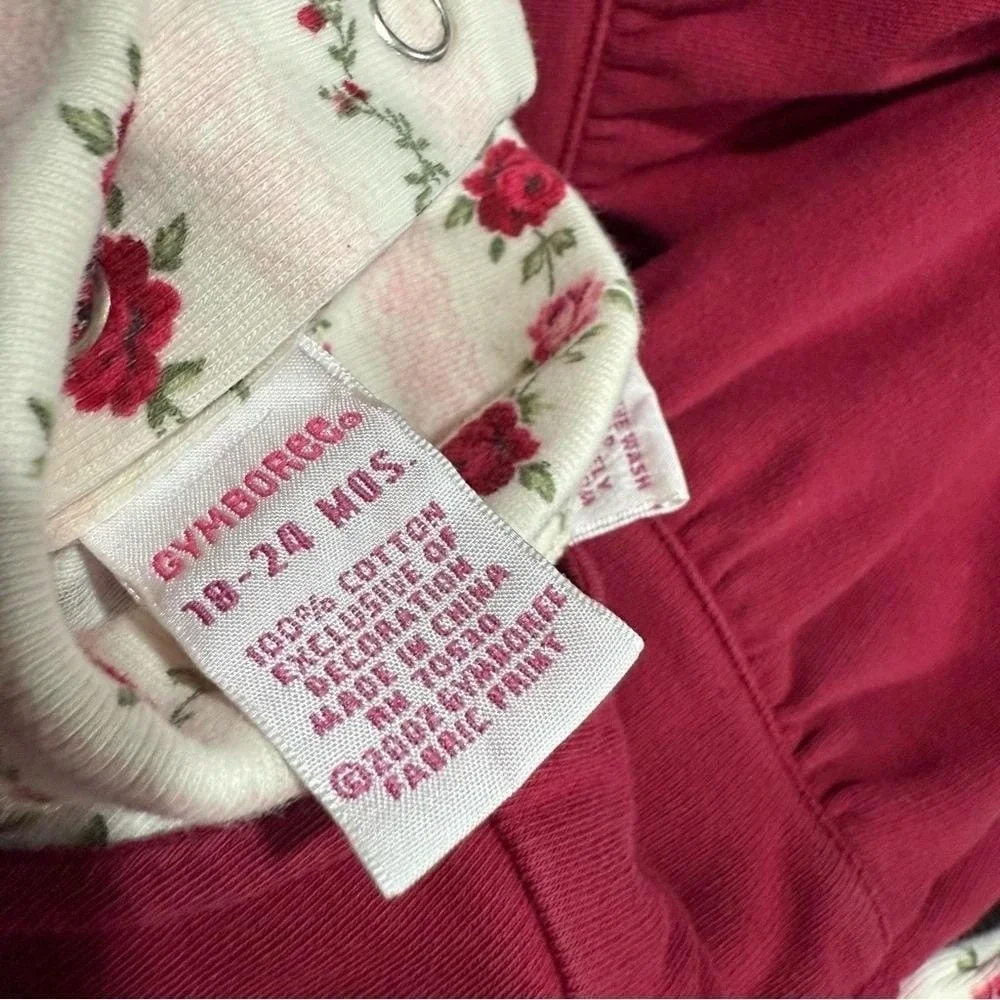 Gymboree Burgundy Girls Dress Size 18/ 24M Vintage Y2K Fashion Baby Floral Shirt